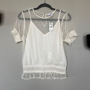 NWT Express Sheer Ivory Polka Dot Blouse (M)